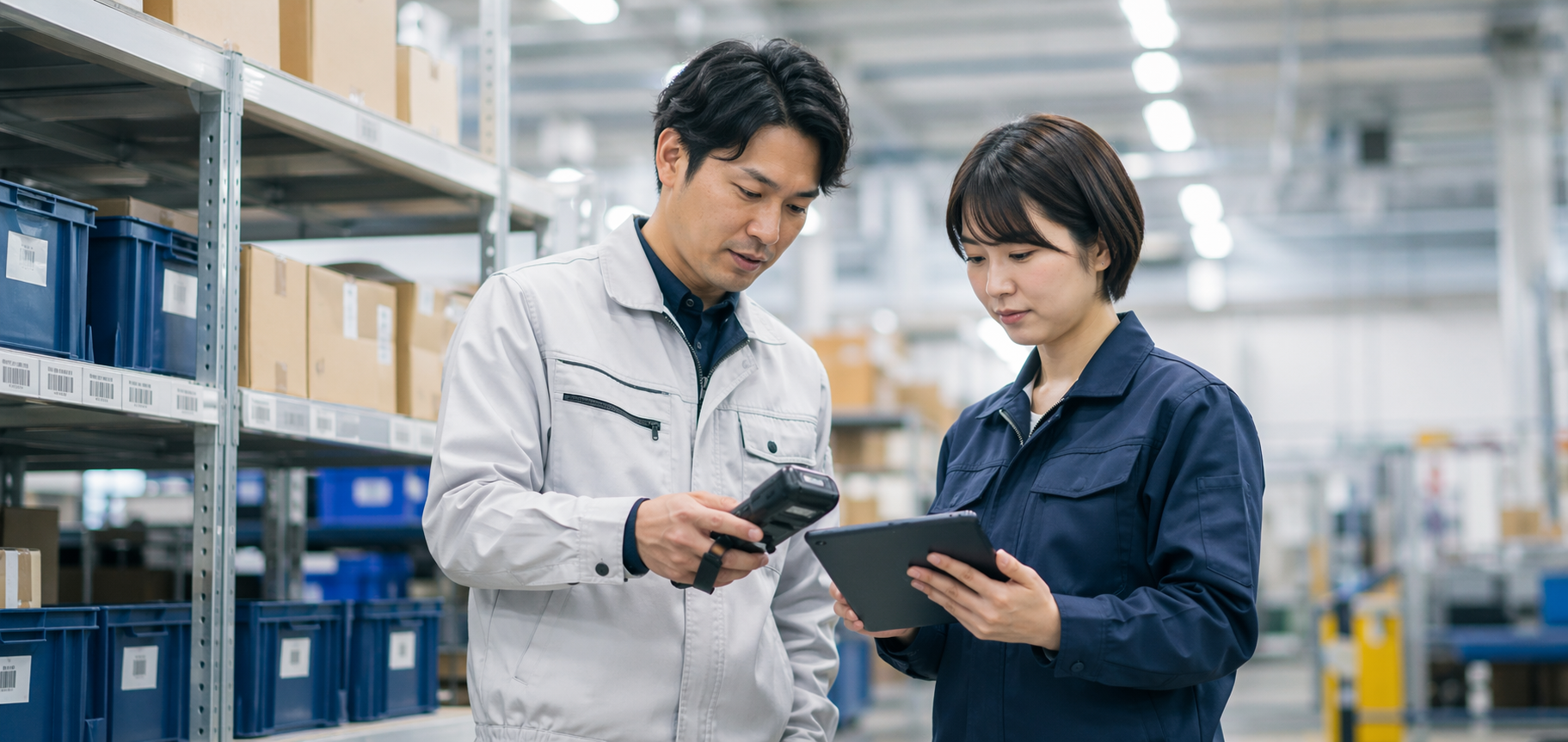 ハンディターミナルやモバイル端末の活用を表現した写真